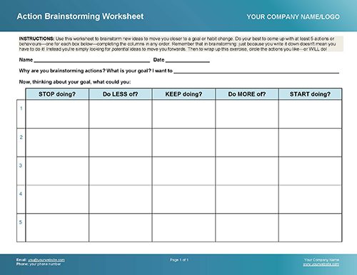 Action Brainstorming Coaching Worksheet Image