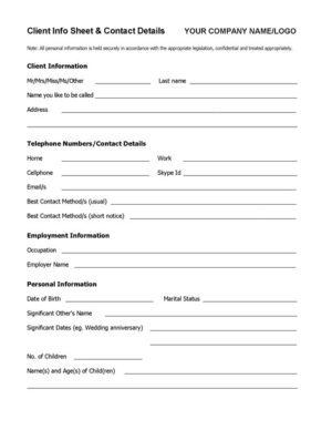 Client Information Coaching Form and Template