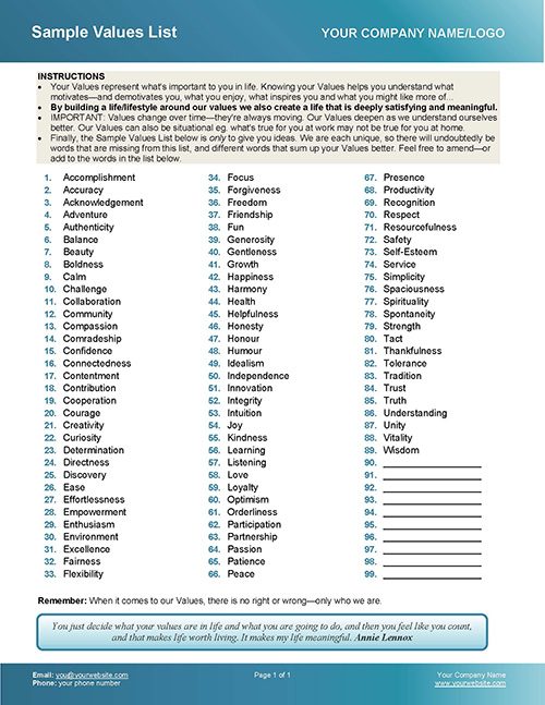 Sample Values Example List