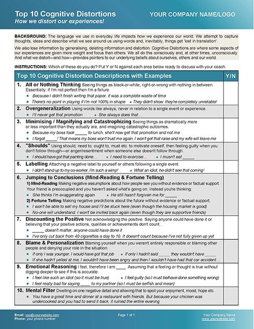 Cognitive Distortions List for Coaching Tool
