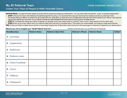Free Coaching Tool to Create Your Referral Team - p1